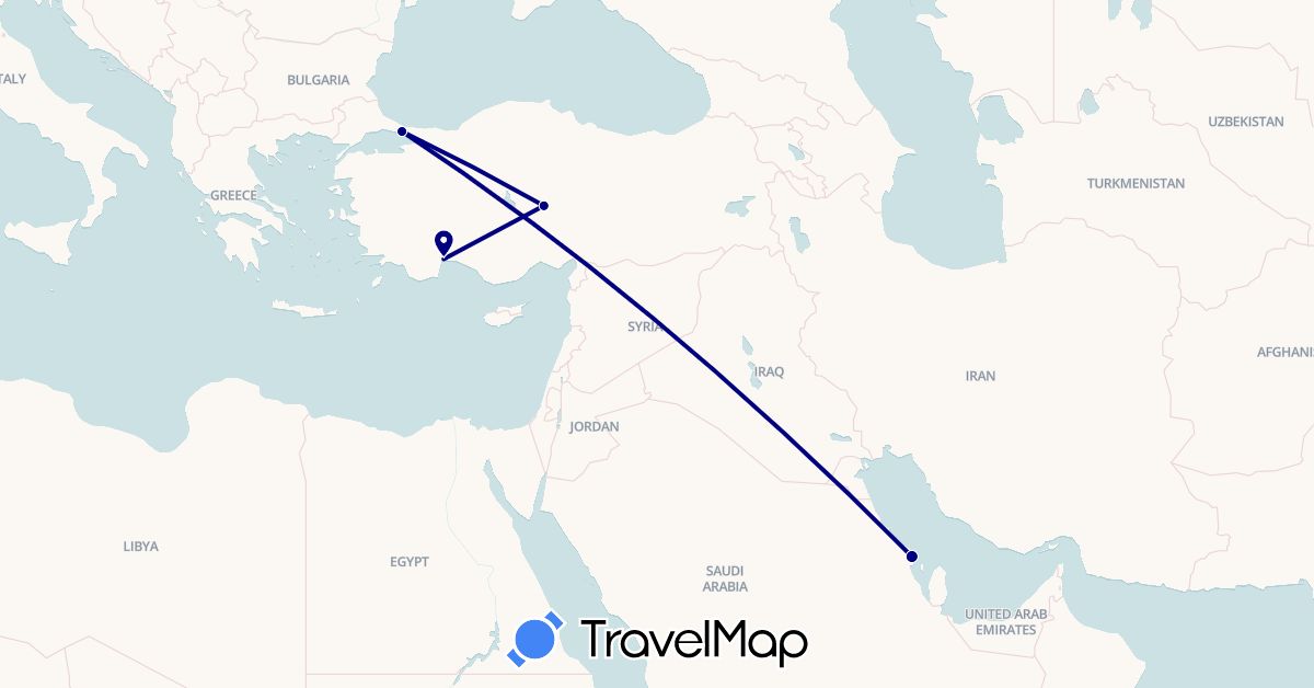 TravelMap itinerary: driving in Saudi Arabia, Turkey (Asia)